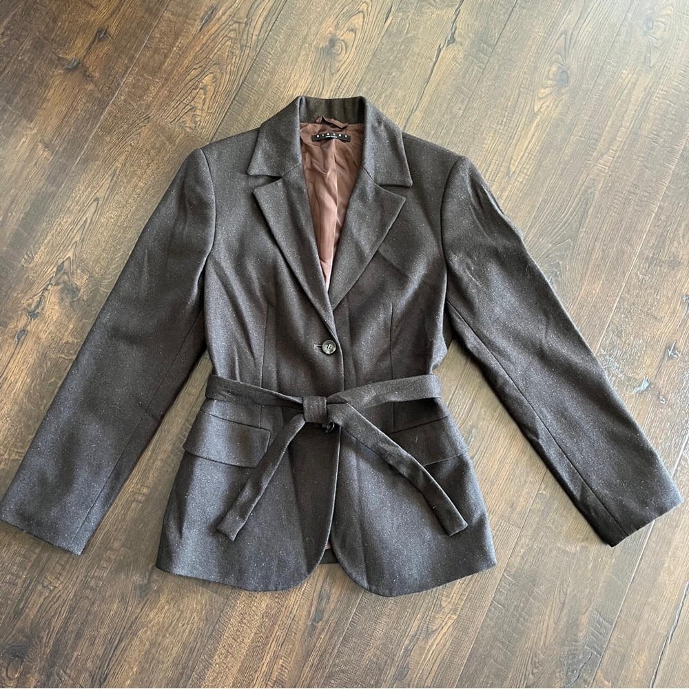 SISLEY brown tweed belted tailored blazer - Picture 9 of 13